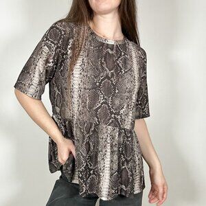 *Zara Trafaluc Peplum Hem Snake Print Shirt Short Sleeve Blouse